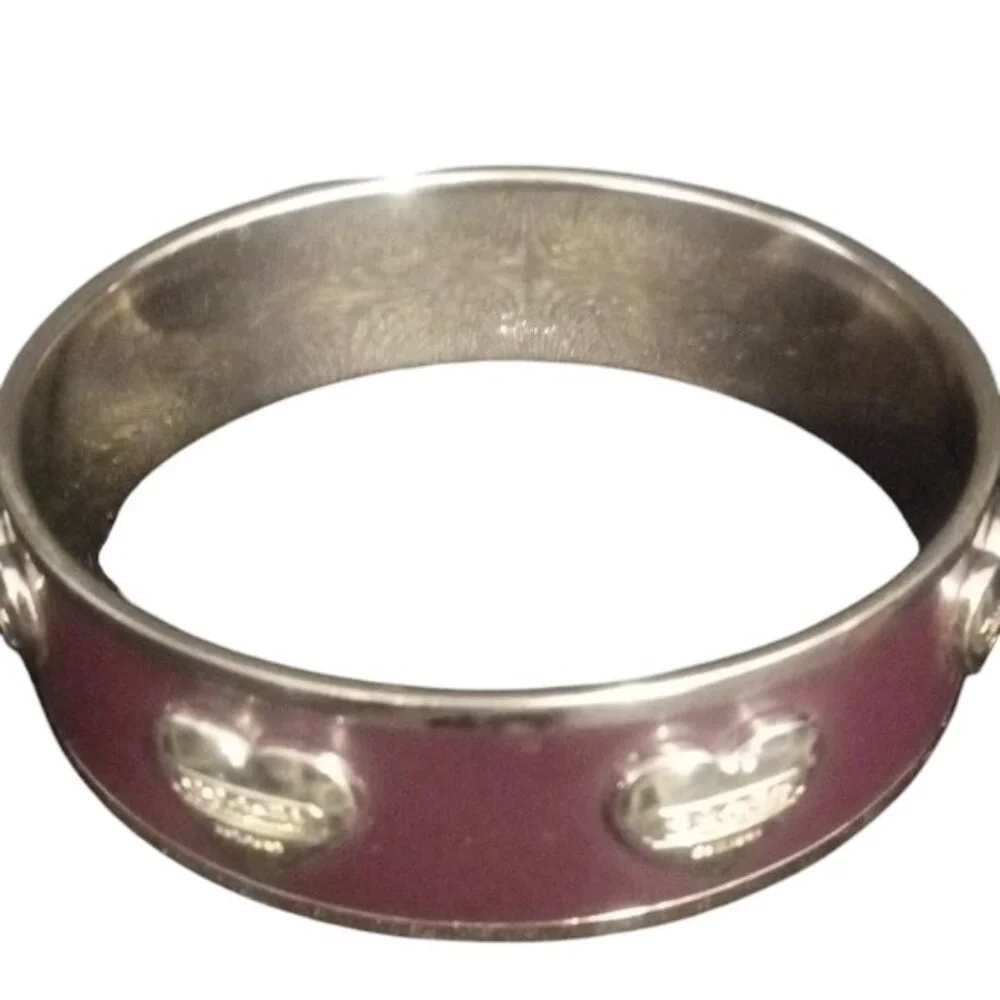 Coach Burgundy Enamel Bangle Bracelet – Heart Logo Detail